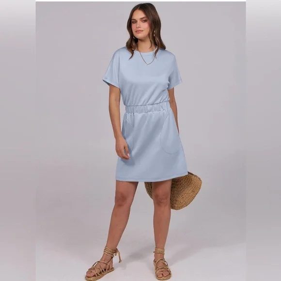 NWT-Small 2026 Summer Casual Short Sleeve Crew Neck Elastic Waist T Shirt Dress - Picture 5 of 8